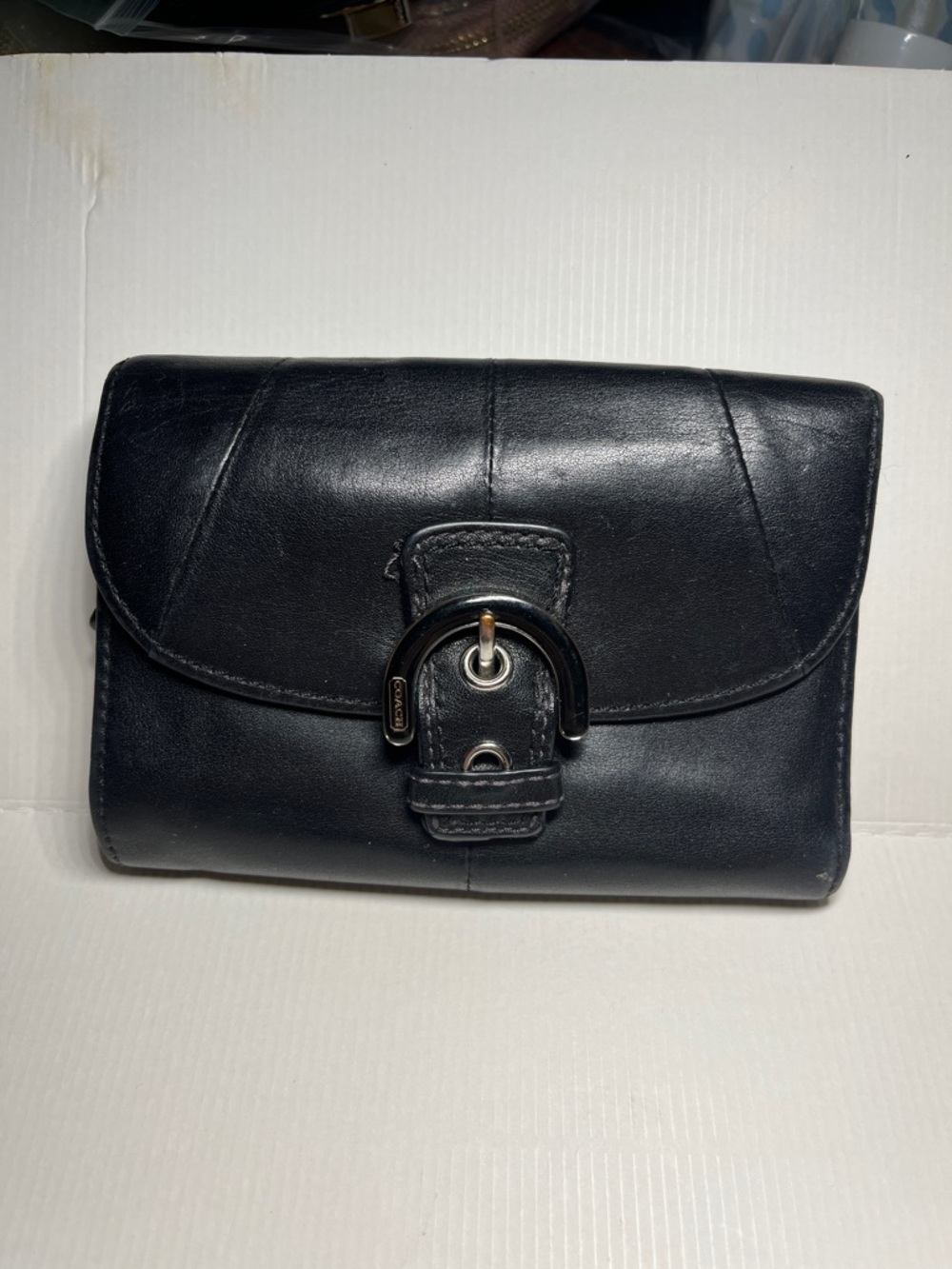 Coach Black Leather Soho Women’s wallet with Buckle Accent